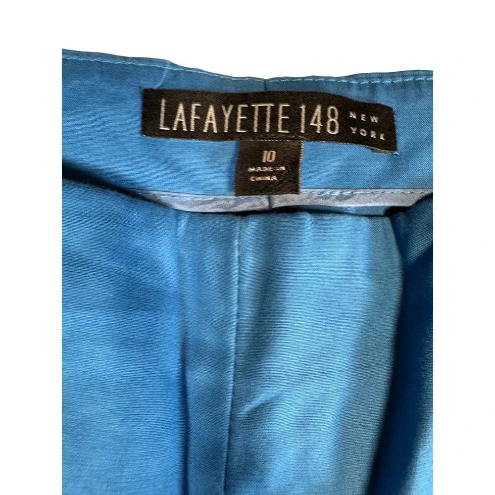 Lafayette 148 New York Blue Stretch‎ Cotton Side Zip Trousers Pants Size 10 NEW